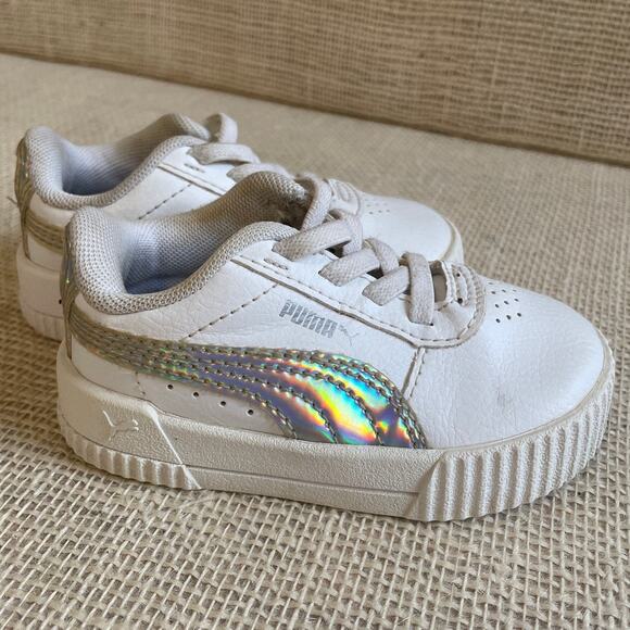 Toddler Infant Puma Carina 2.0 AC Puma White/Silver Leather Size 5C - Picture 1 of 7